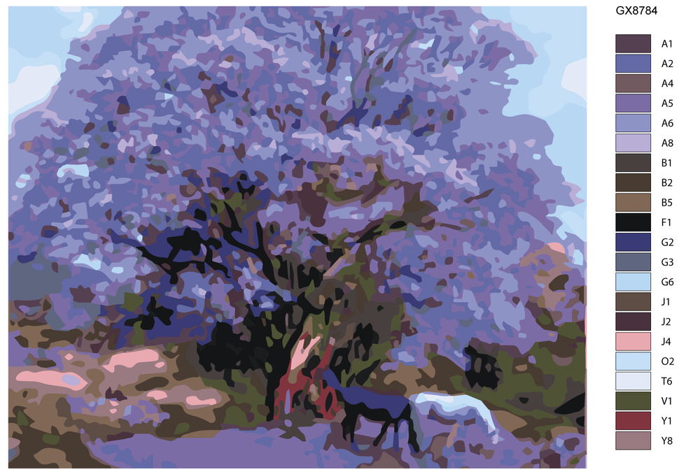 Картина по номерам "Две лошади под сиреневым деревом" GX8784 40x50  #1