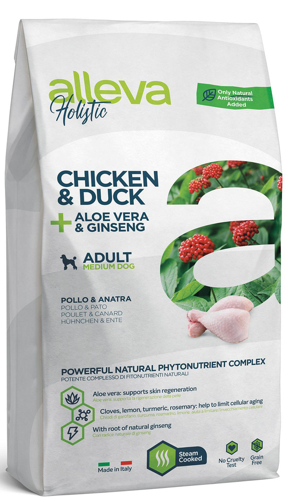 Корм Alleva Holistic Adult Medium Chicken & Duck для собак средних пород, курица, утка, алое вера и женьшень, #1