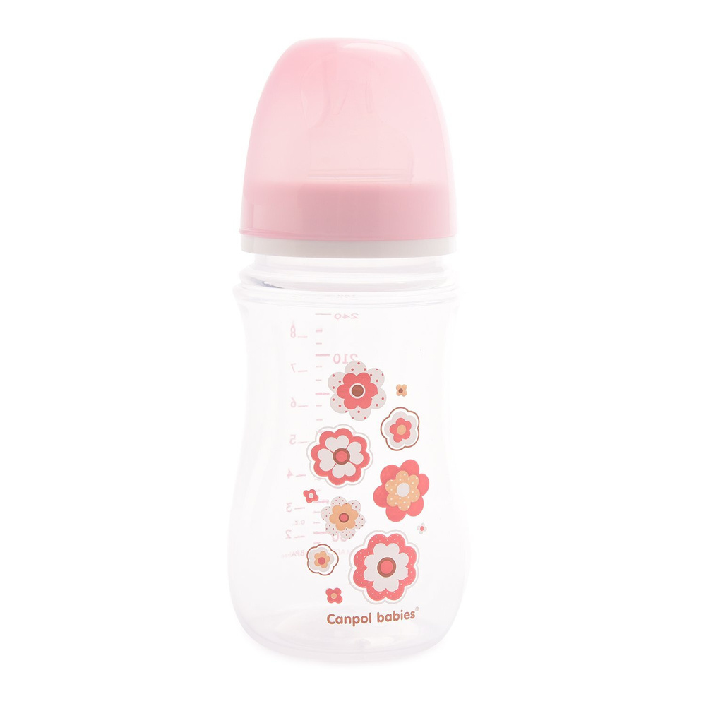 КАНПОЛ бутылочка для кормления EasyStart антиколиковая c широким горлышком с 3 мес. цвет розовый 240мл #1