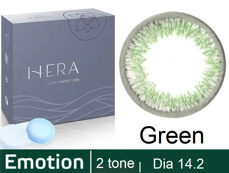 Hera Emotion Зеленые линзы 0.00 / 14.2 / 8.6, 2 тона(подходит для светлых и тёмных глаз), 2 штуки (линзы), #1