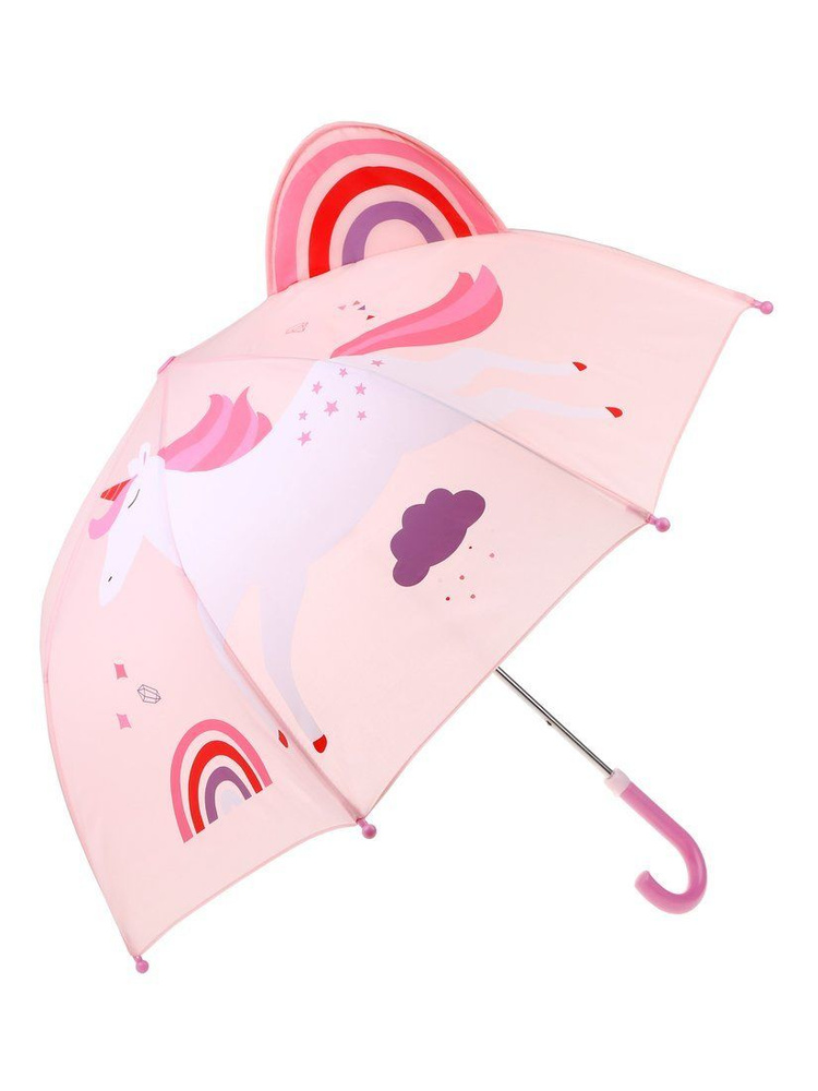 Зонт детский для девочек Радужный единорог Mary Poppins,трость, радиус 46 см  #1