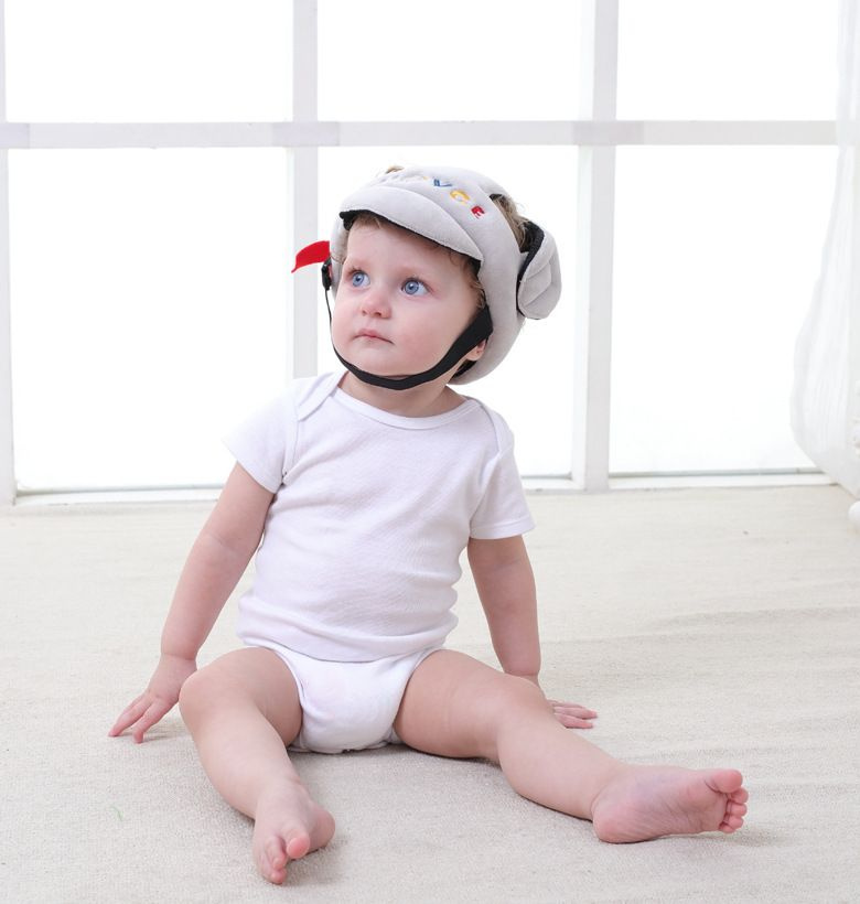Шлем-шапка противоударная для малышей Happy monkey, серая #1