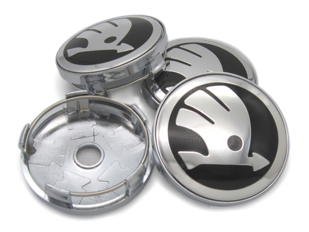 Колпачки заглушки на литые диски Шкода новый логотип 60/56 мм, комплект 4 шт.  #1