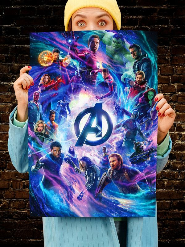 Постер интерьерный Мстители логотип 2, 70х46 см. Матовый яркий. The Avengers Все вместе Железный человек #1