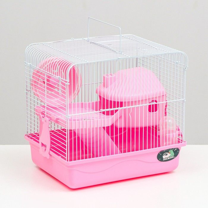 Клетка для грызунов Пижон двухэтажная с наполнением 31х24х29 см, розовая  #1
