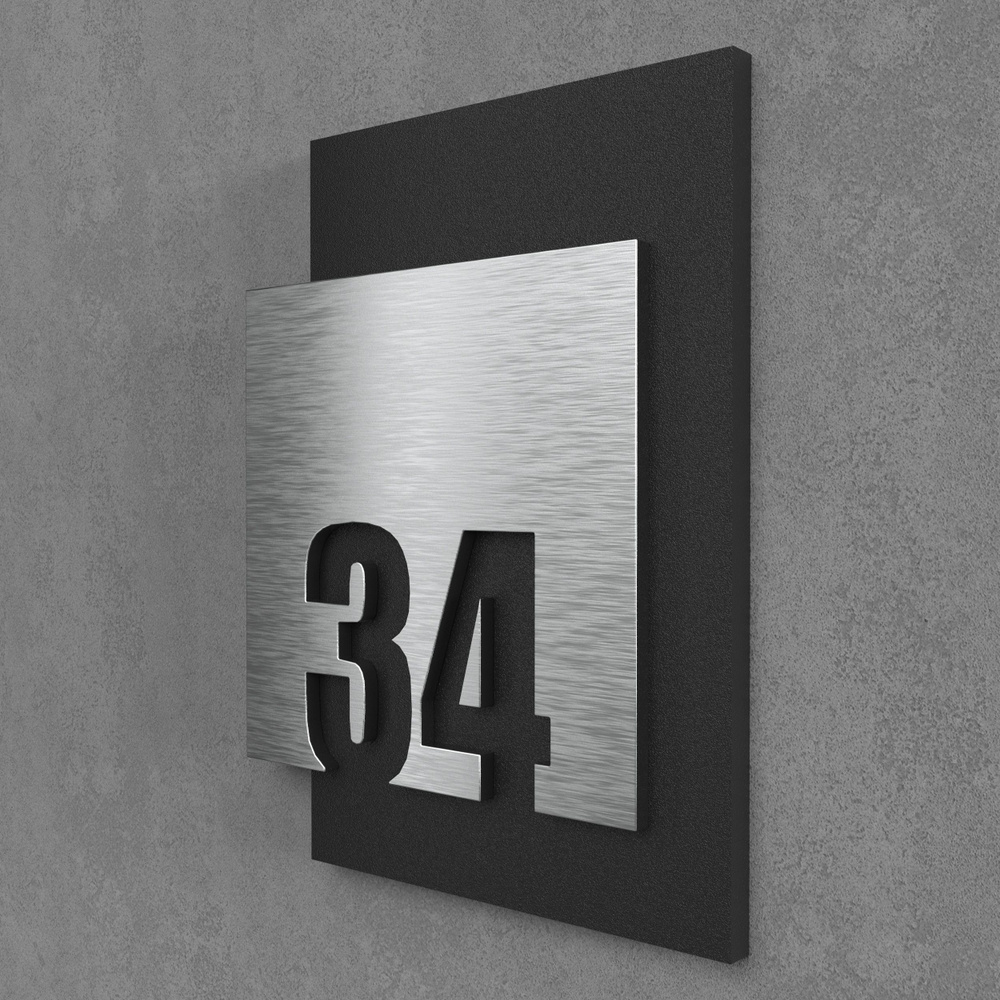 Цифры на дверь квартиры, табличка самоклеящаяся номер 34, 15х12см, царапанное серебро  #1