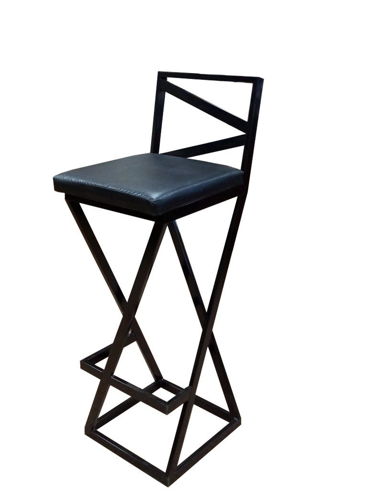 Барный стул Лофт с мягким сиденьем, кожа черная, каркас черный (высота сиденья 85 см)  #1