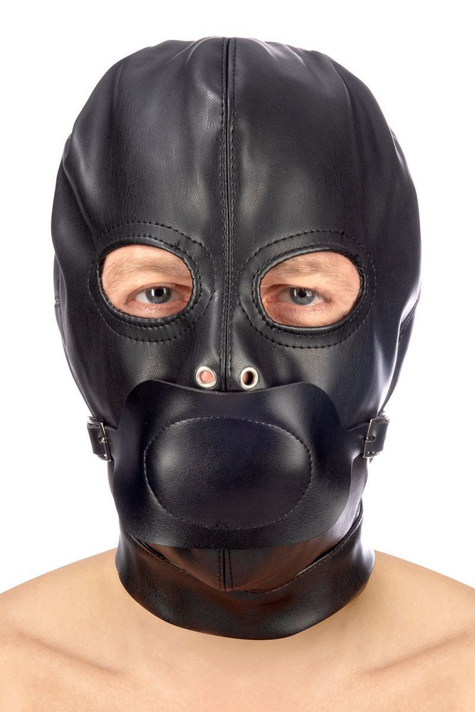 Маска-шлем с прорезями для глаз и регулируемым кляпом Черный Fetish Tentation  #1