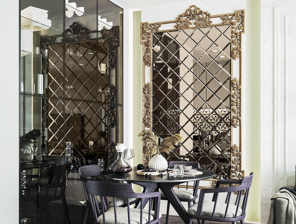 Зеркальная плитка ДСТ, панно на стену 56,6х141,5 см., цвет бронза матовая, форма квадрат 20х20 см.  #1