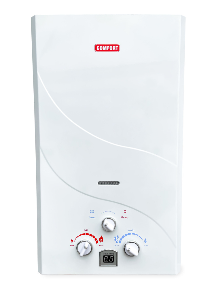 Газовый водонагреватель "COMFORT" модель 10 A, дымоходная, белый цвет панели, с дисплеем  #1