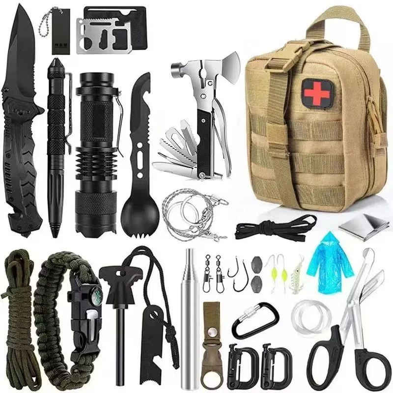 Тревожный тактический военный рюкзак для выживания 31 предмет / Комплект мультитул, спортивный походный #1