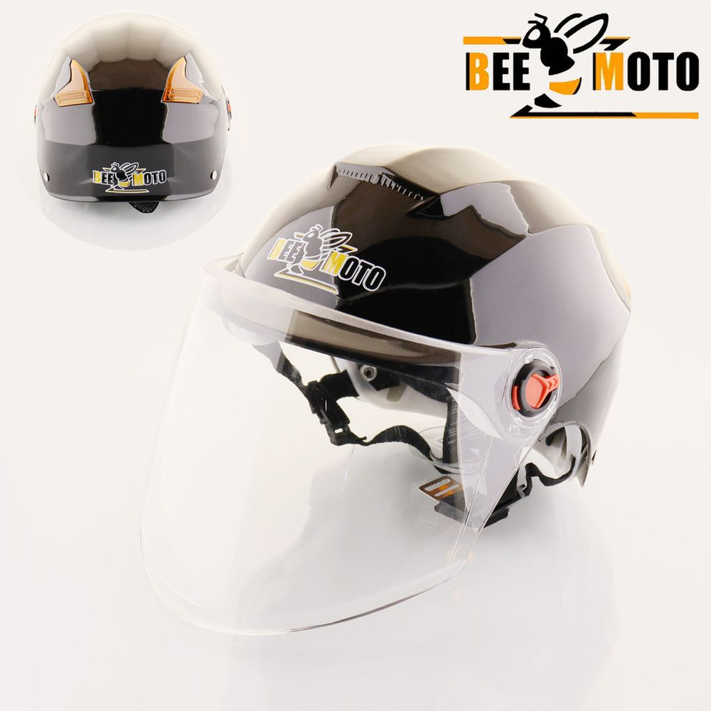 Шлем открытый (ABS пластик, прозрачный визор, черный-матовый) "BEEZMOTO"  #1