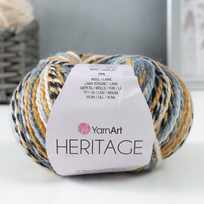 Пряжа для вязания YarnArt "Heritage" 75% акрил, 25% шерсть 125м/50гр, 331 шафран-чёрный-серый  #1