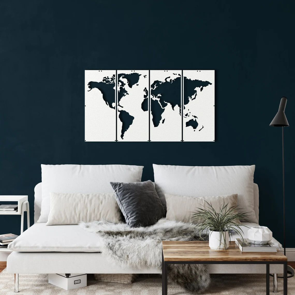 Декоративное настенное панно из дерева "Карта мира континентов" 175х96 см  #1