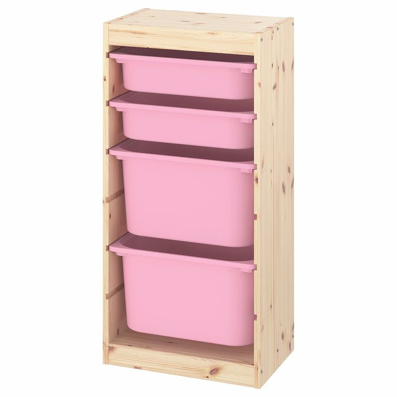 Деревянный стеллаж для игрушек с розовыми (2+2) контейнерами TROFAST, 44х30х90.6 см  #1