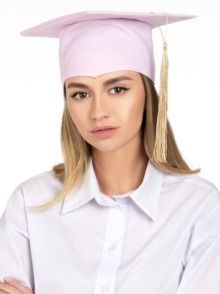 Розовая академическая шапочка выпускника конфедератка с золотой кисточкой  #1