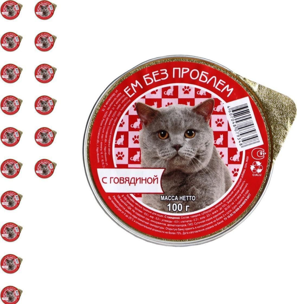 Корм для кошек влажный Ем без проблем для взрослых животных / консервы с говядиной 100г (комплект из #1