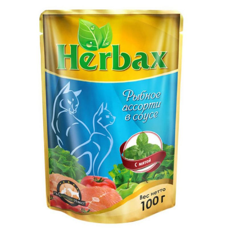 Herbax консервы для кошек Рыбное ассорти с мятой, 100 г, 3 штуки  #1