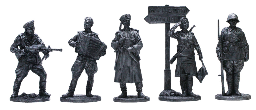 "Вторая мировая война, Красная Армия" №5ЕК (5 н/к) набор оловянных солдатиков некрашеных в картонной #1
