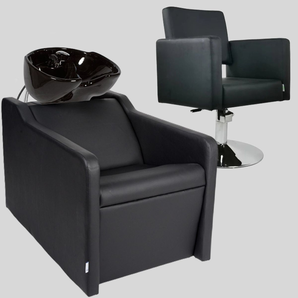 Парикмахерский комплект "Groy", Черный, 1 кресло гидравлика диск, 1 мойка глубокая черная раковина  #1