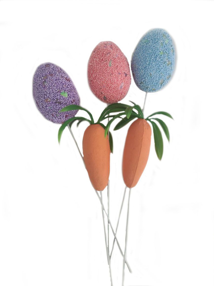 Яйца на палке 3 шт + морковка (Розовый, Голубой, фиолетовый пенопласт) 2 шт, 6 см  #1