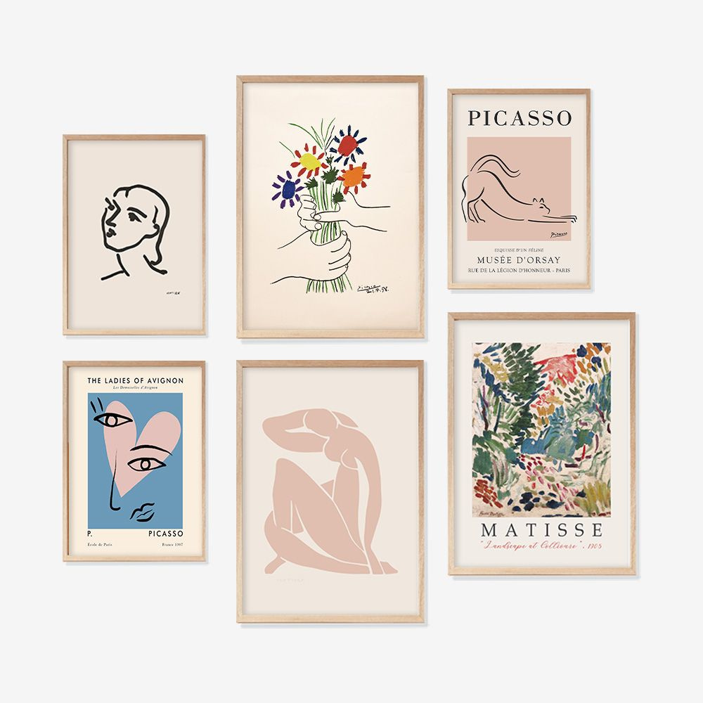 Набор из 6 постеров для интерьера "Matisse and Picasso No1" А3, А4 (30х42 см, 21х30 см)  #1