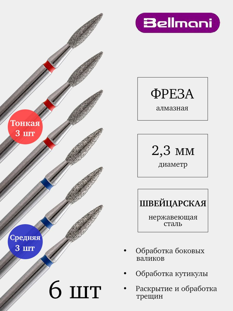 Фреза алмазная для маникюра, педикюра, для обработки кутикулы пламя острое 15 243 023 Тонкая-Средняя #1