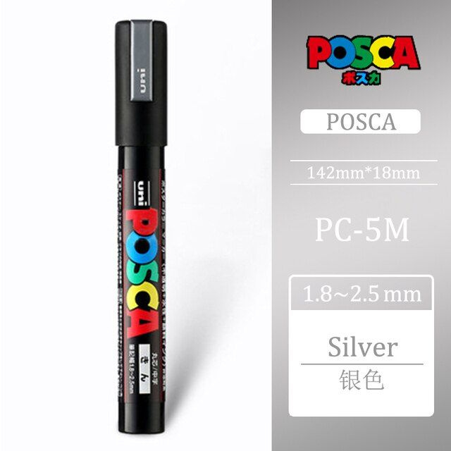 Маркер POSCA PC-5M 1.8 - 2.5 мм, пулевидный наконечник (серебристый PC5M.26)  #1