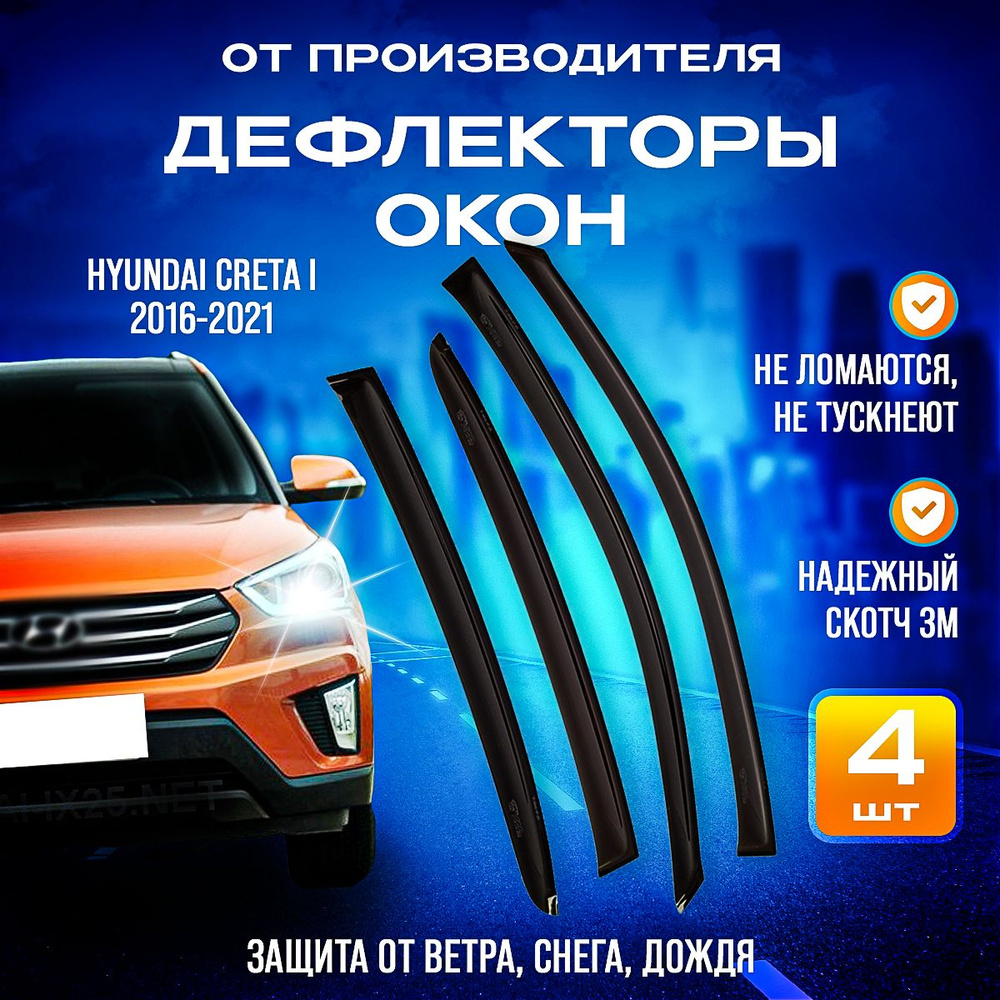 Дефлекторы боковых окон, ветровики для Хендай Крета 1 2016 - 2021 г. / Hyundai Creta 1 2016 - 2021 г. #1