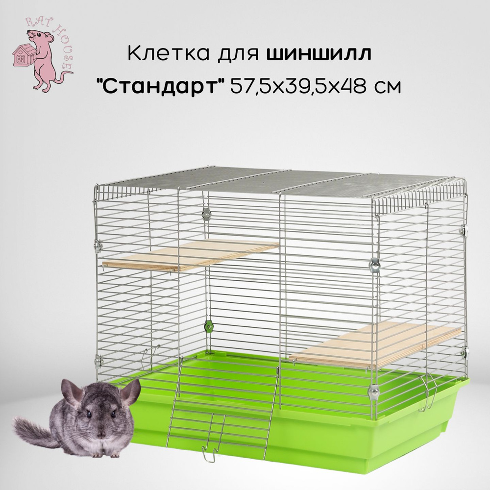 Rat House Клетка для шиншилл "Стандарт" 57,5х39,5х48 см, зеленая #1