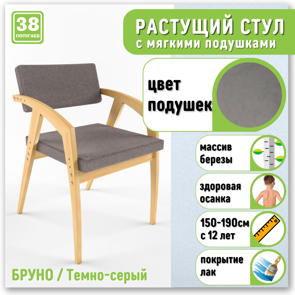 Растущий стул - кресло 38 Попугаев Бруно с мягким сиденьем и спинкой, для детей и подростков от 150 см #1