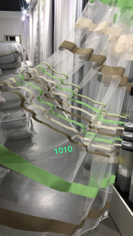 тюль для комнаты СЕТКА ПОЛОСА 280 см высота 400 см ширина на шторной ленте цвет ЗЕЛЕНЫЙ КОРИЧНЕВЫЙ МОЛОЧНЫЙ #1