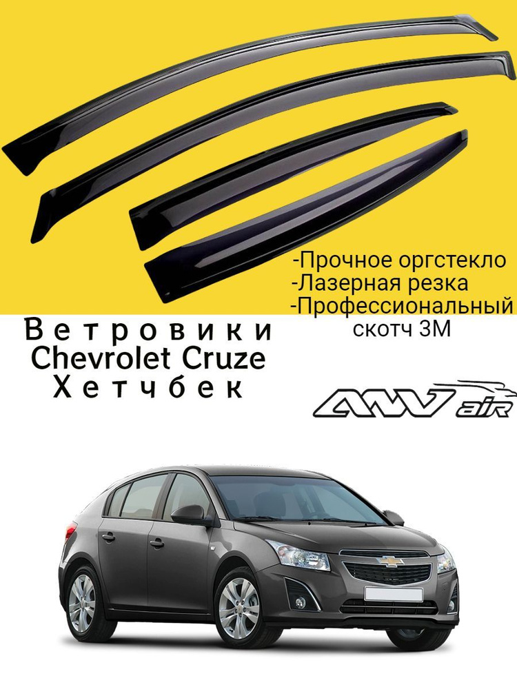 Ветровики, Дефлекторы боковых окон Chevrolet Cruze хэтчбек 5 дверей с 2011 г. / Ветровик стекол на двери #1