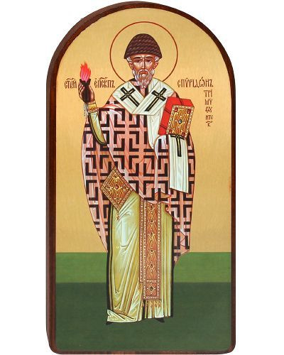 Икона "Святой епископ Спиридон Тримифунтский" на деревянной основе (8,5х16 см).  #1