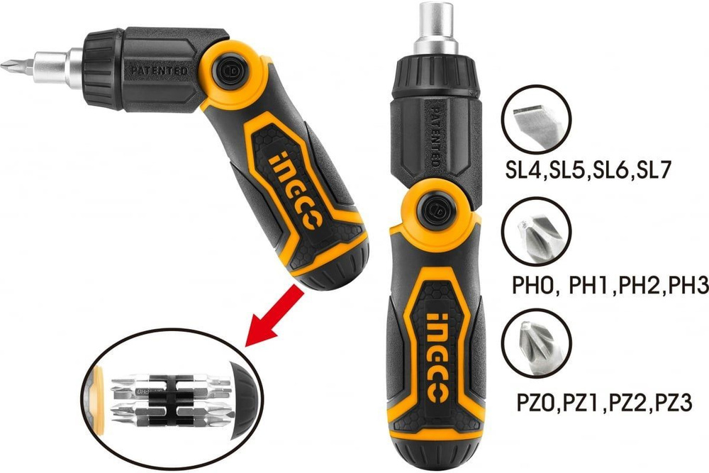 Отвертка с трещеткой и битами 13 в 1 INGCO AKISD1208 #1
