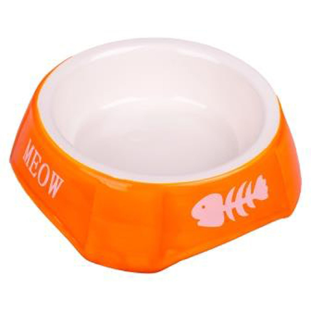 Миска для кошек керамическая Mr.Kranch оранжевая с рыбками 140 мл  #1