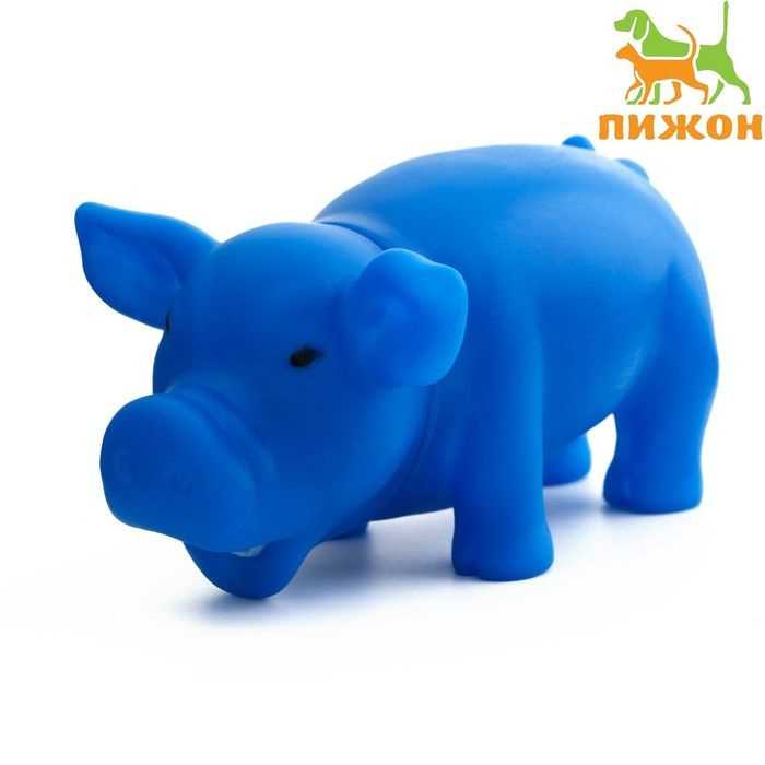 Пижон Игрушка хрюкающая "Веселая свинья" для собак, 15 см, синяя  #1