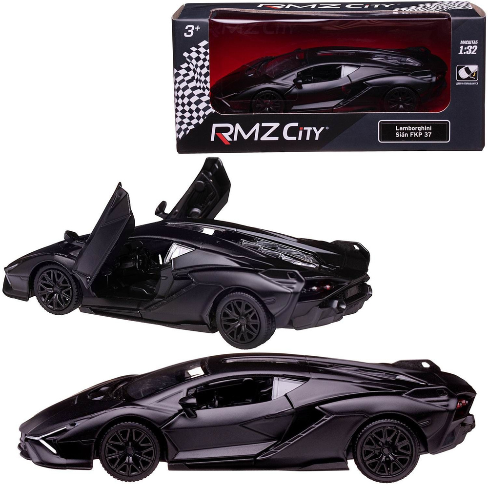 Машина металлическая RMZ City 1:32 Lamborghini Sian, черный матовый цвет, двери открываются  #1