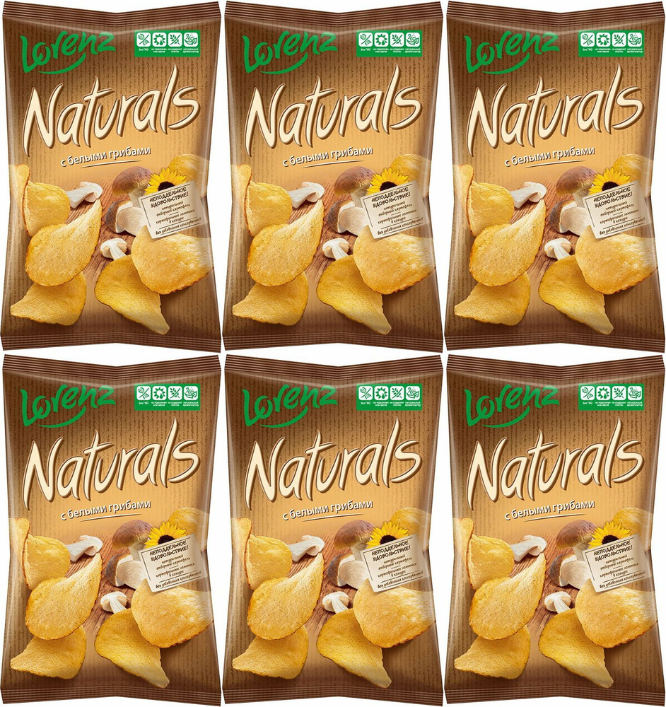 Чипсы картофельные Lorenz Naturals с белыми грибами, комплект: 6 упаковок по 100 г  #1
