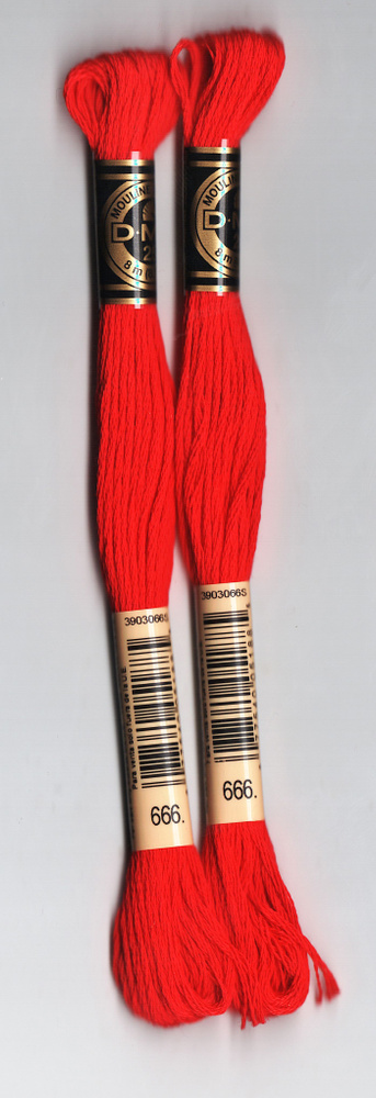 Мулине DMC (Франция), артикул 117, 100% хлопок, цвет 666 Красный, комплект из 2 шт.  #1