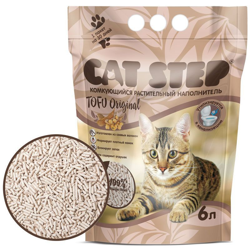 Наполнитель для кошачьих туалетов Cat Step Tofu Original, растительный, комкующийся, 6л  #1