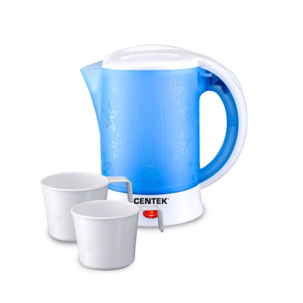 Чайник электрический Centek CT-0054 Blue, 0,6 л, с набором (кружки и ложки), пластик  #1