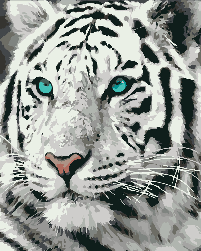 Картина по номерам на белом холсте 40 х 50 "Белый тигр" #1