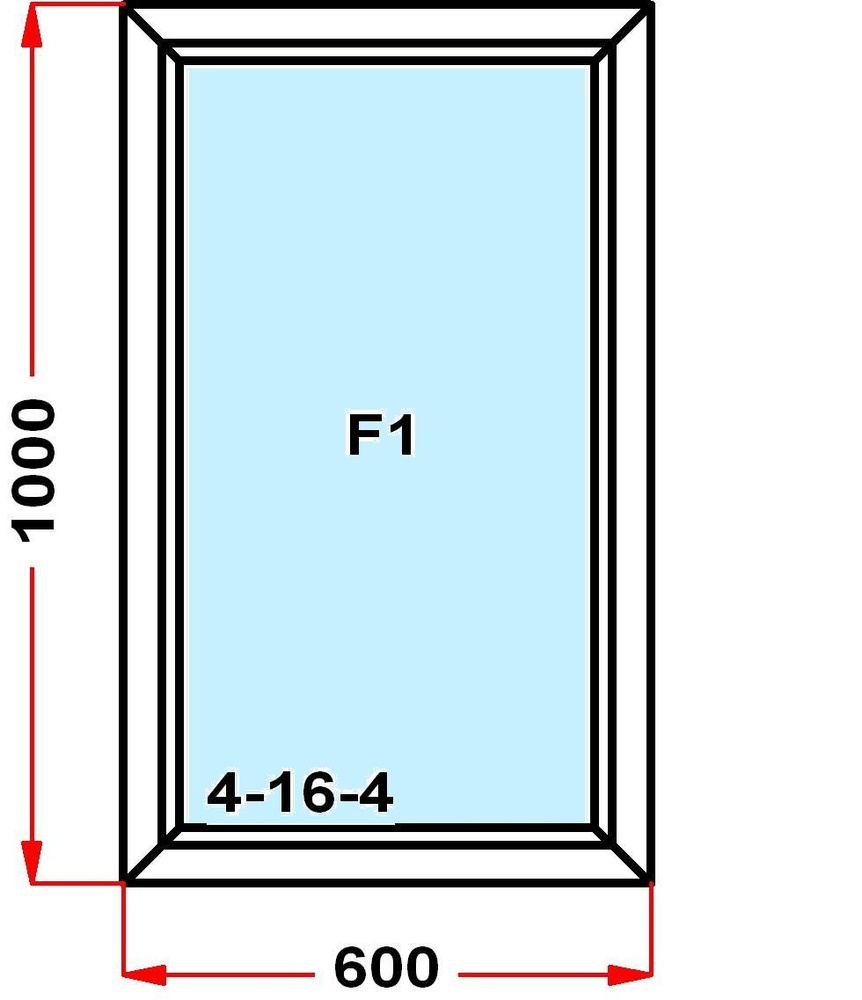 Окно ПВХ GRUNDER 60 мм (1000 x 600), глухое, однокамерный стеклопакет ...