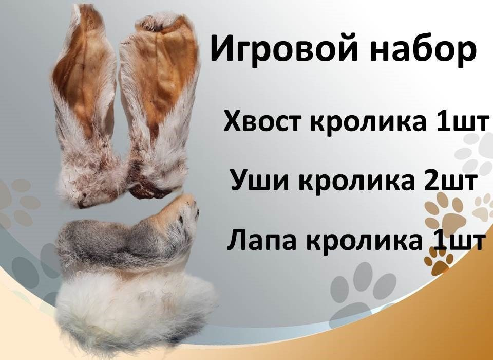 Игровой набор 4: кроличьи уши, хвост и лапа Съедобные натуральные игрушки для мелких, средних пород собак #1
