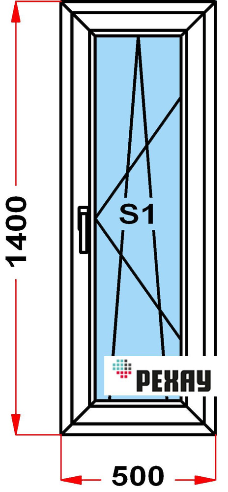 Окно пластиковое+москитка, профиль РЕХАУ BLITZ (1400 x 500), с поворотно-откидной створкой, стеклопакет #1