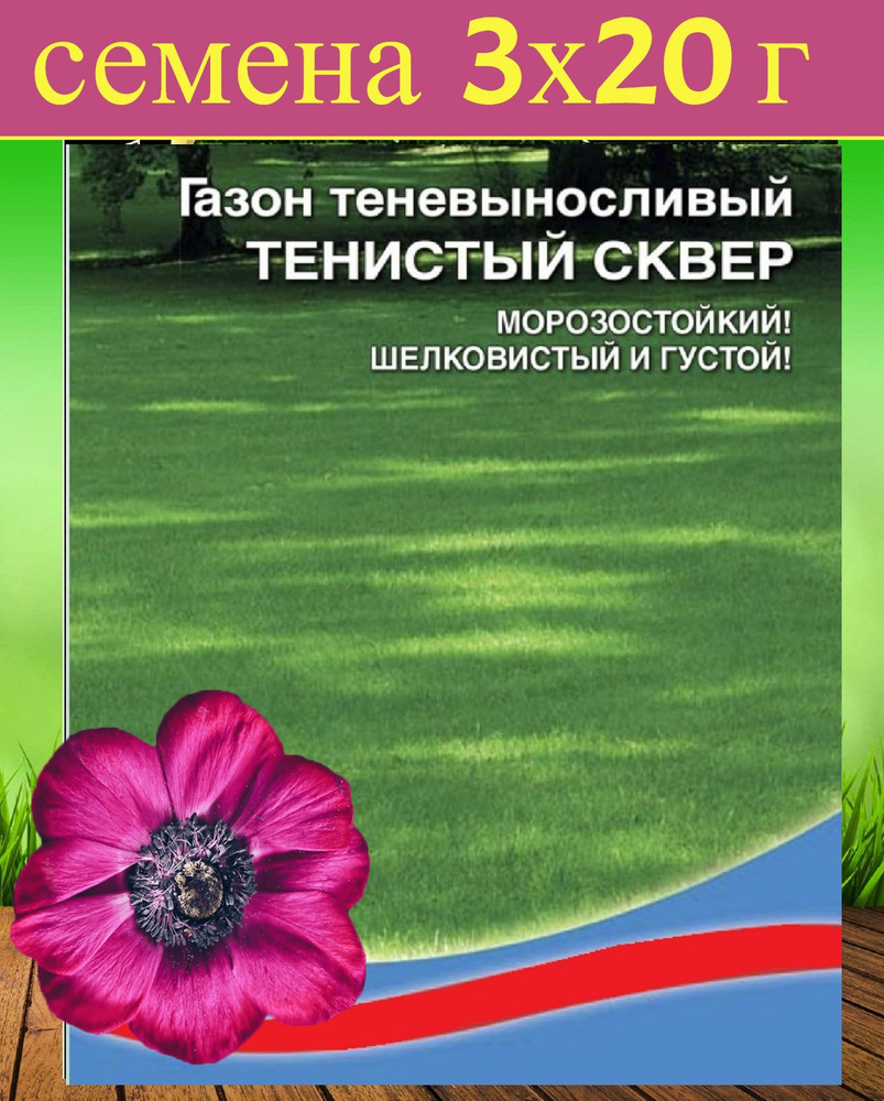 Газон "Тенистый сквер" 3x20 г, семена. Теневыносливая травосмесь для футбольных полей, кортов и детских #1