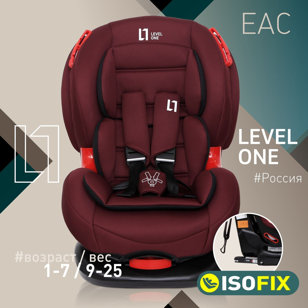 Автокресло детское Еду-Еду KS 527 ISOFIX от 9 до 25 кг, гр.I/II, серия Level One, bordo  #1