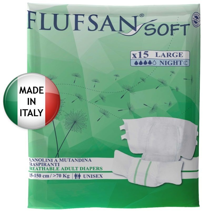 Подгузники для взрослых FLUFSAN Soft (L) Ночные, объем в бедрах 115-150 см 15 шт, для лежачих больных, #1