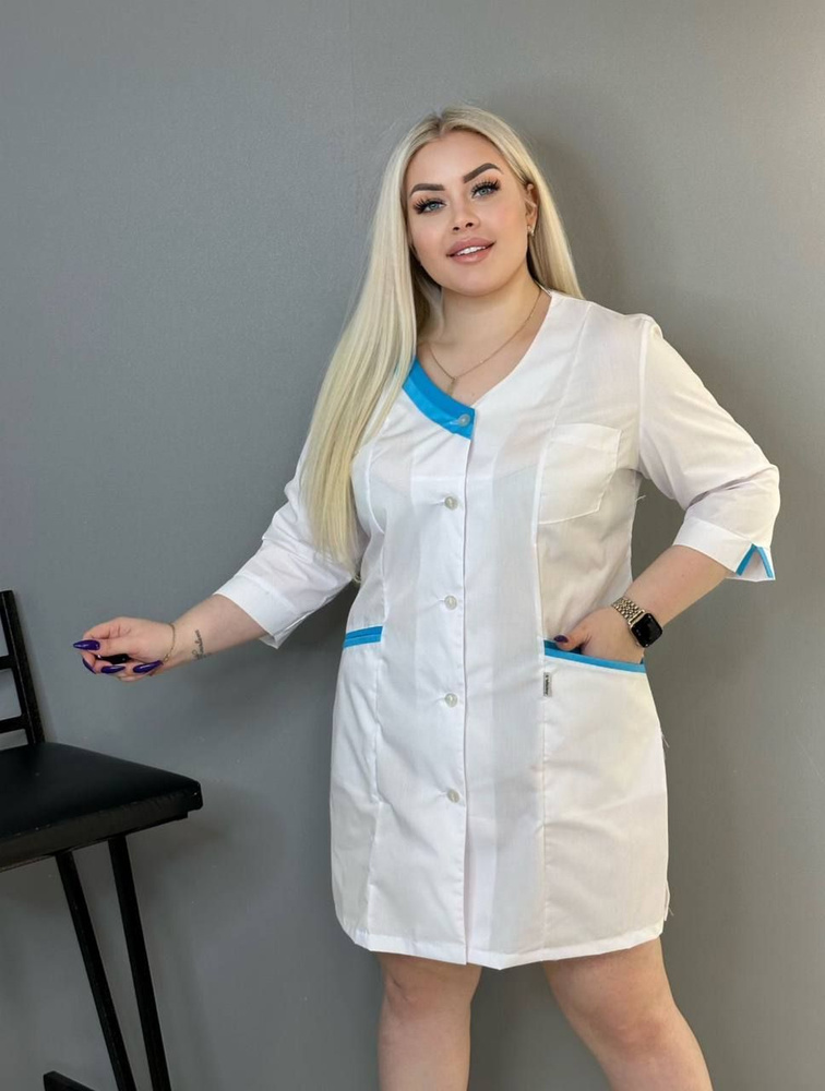 Халат медицинский женский Флер, тиси хлопок полиэстер, на пуговицах с ...